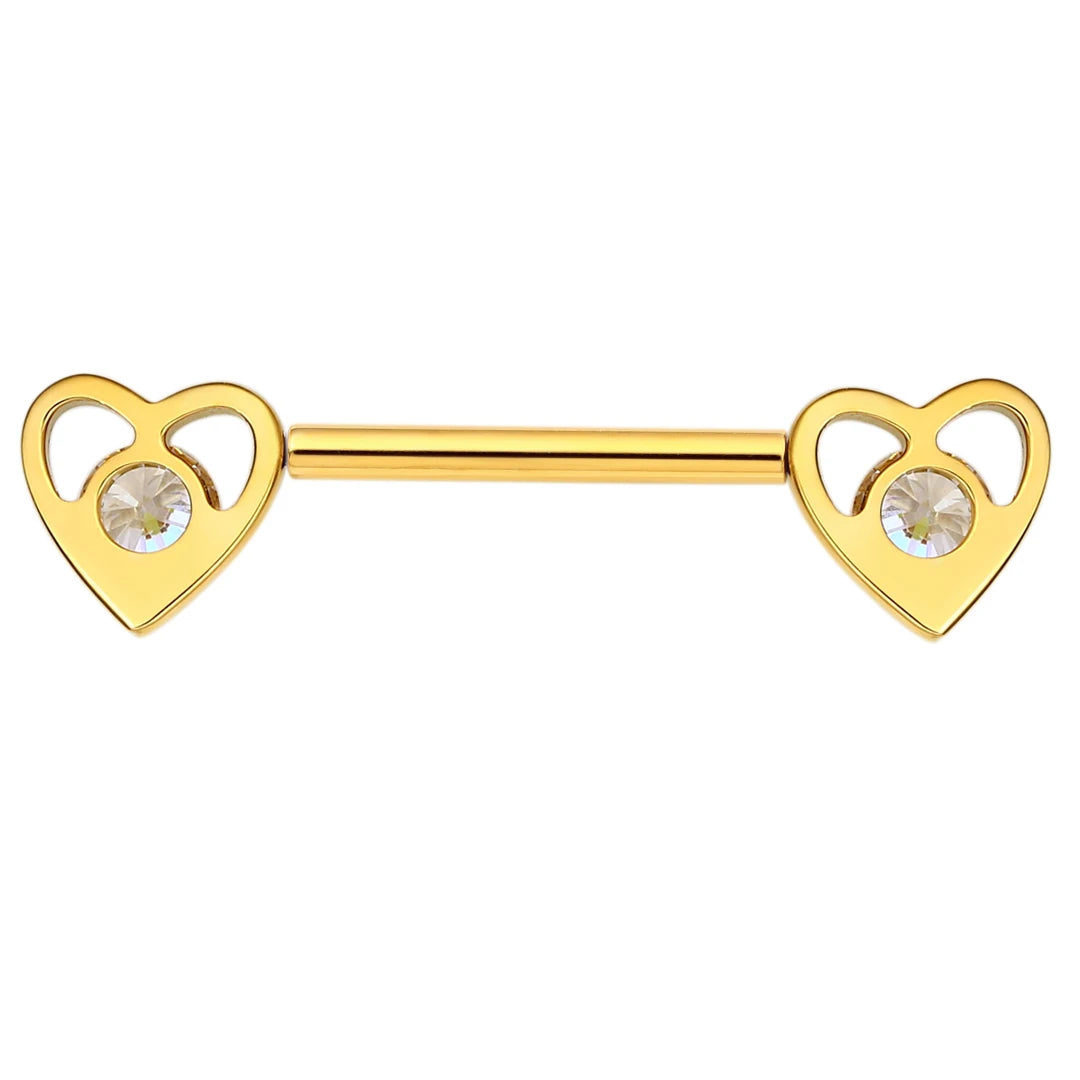 Heart nipple piercing with CZ stones heart-shaped nipple bar cute sexy titanium nipple bars