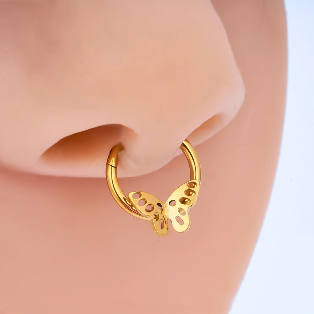 Butterfly septum ring titanium butterfly wings butterfly nose piercing