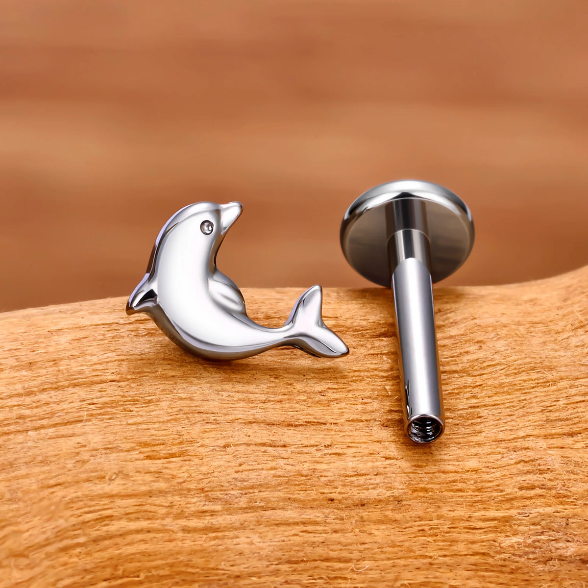 Dolphin stud earring gold and silver dolphin nose stud made of titanium