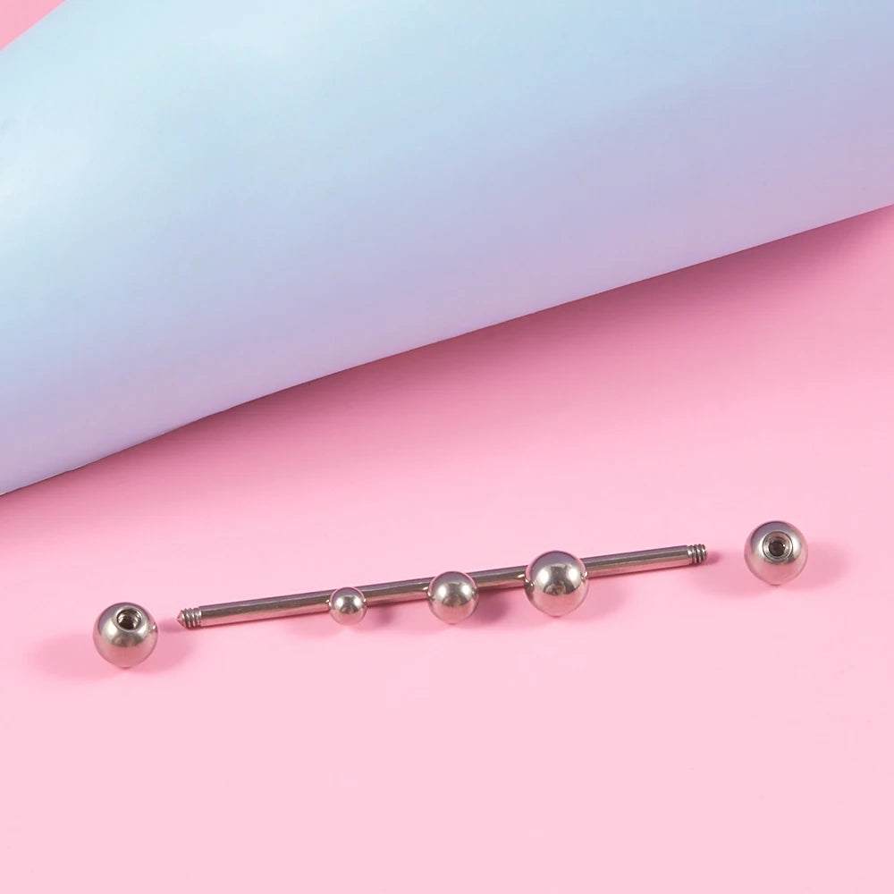 Cool piercing industrial para hombre y mujer con 3 bolas de titanio con barra 14G 38 mm