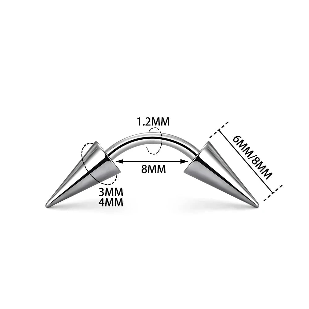 Piercing pour sourcils avec barre incurvée et deux longues pointes en forme de crocs d'ange 16G en titane