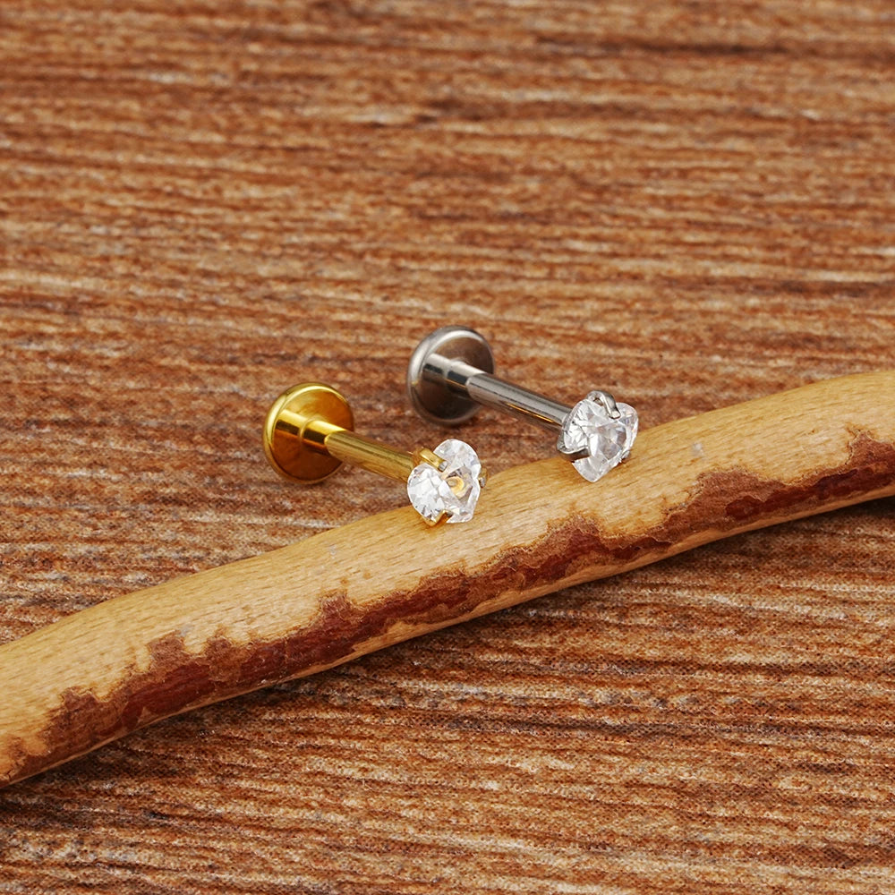 Tiny and simple heart piercing stud with a clear cz stone and titanium 16G nose stud ear stud lip stud