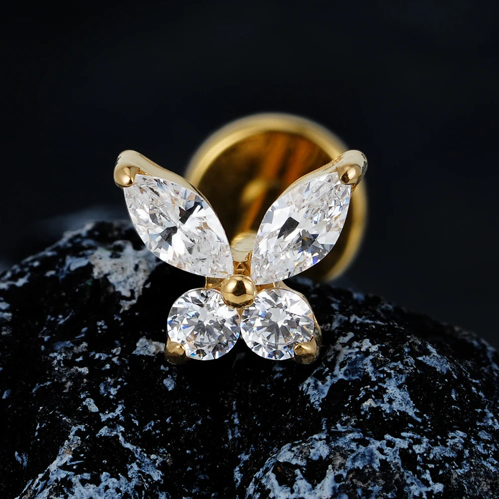 Labret piercing stud cute with a butterfly 16G implant-grade titanium ...