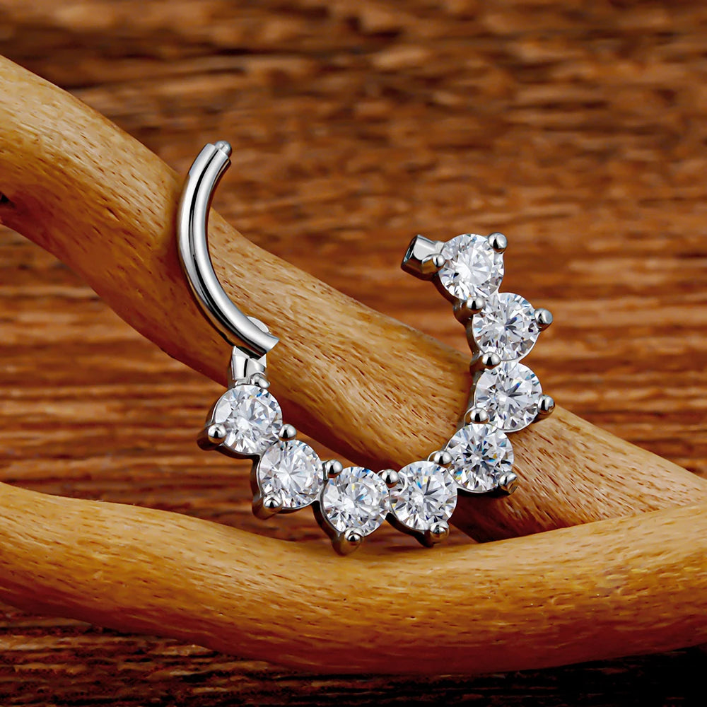 Diamant-Daith-Ohrring aus Gold und Silber, 16 g Titan mit CZ-Steinen, Septum-Klickerring