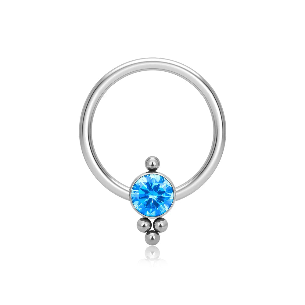 Captive bead septum ring with a clear pink blue yellow purple green black red cz stone
