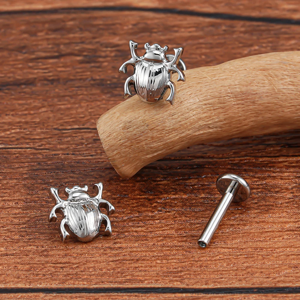 Beetle stud earring titanium piercing stud 16G