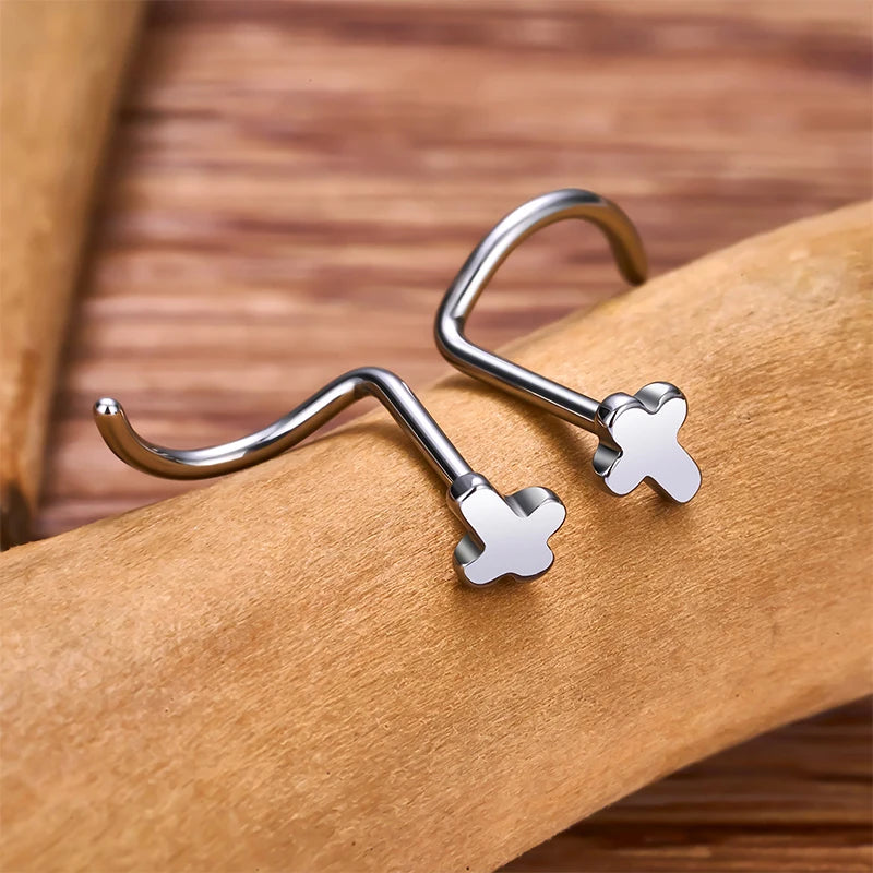 Titanium corkscrew hot sale nose stud