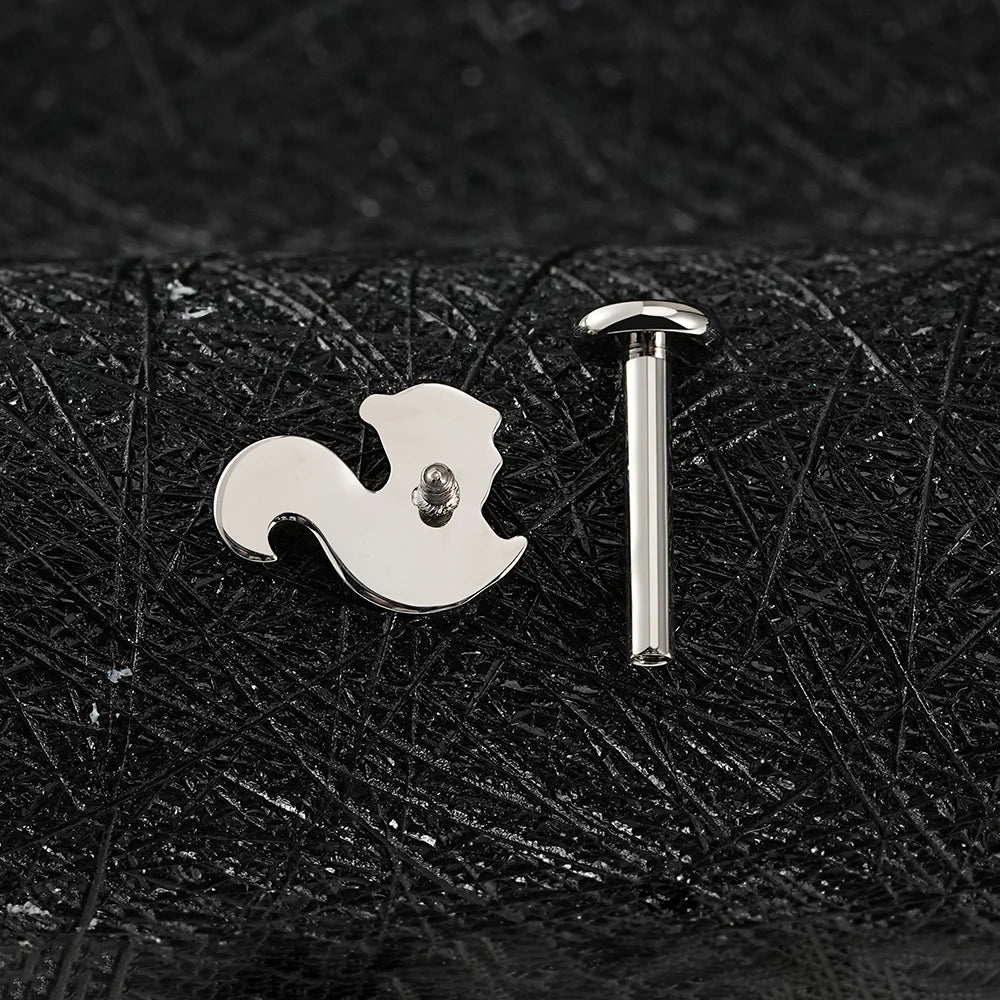 Squirrel piercing with a black stone titanium labret stud animal piercing jewelry stud earring