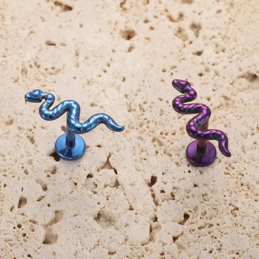 Pendiente de hélice de serpiente en plata oro azul púrpura titanio serpiente piercing caracola semental tragus semental nariz