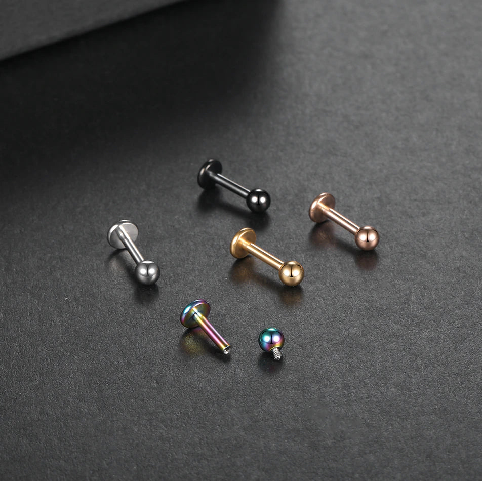 Flat back nose stud with a ball titanium