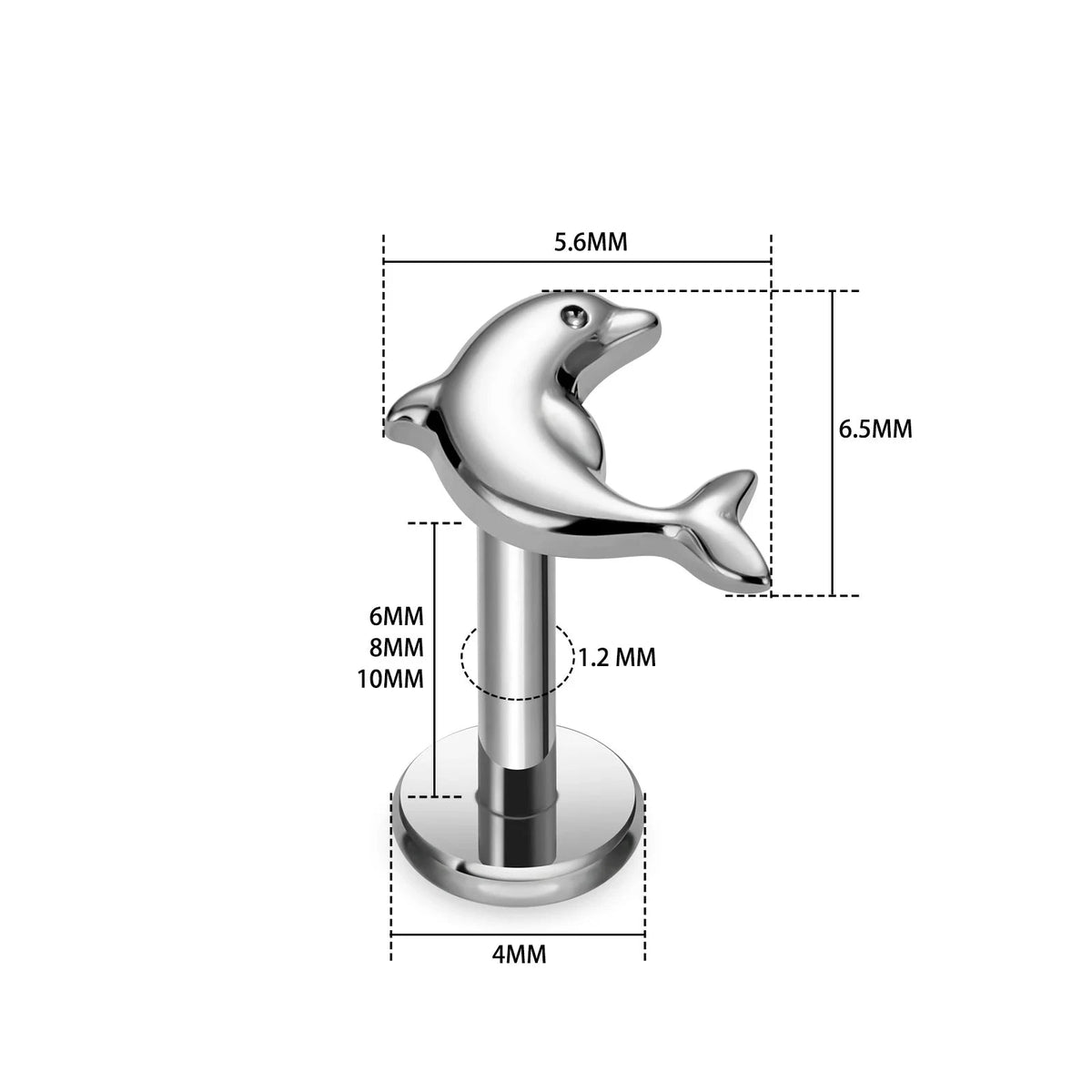 Delphin-Ohrstecker, goldener und silberner Delphin-Nasenstecker aus Titan