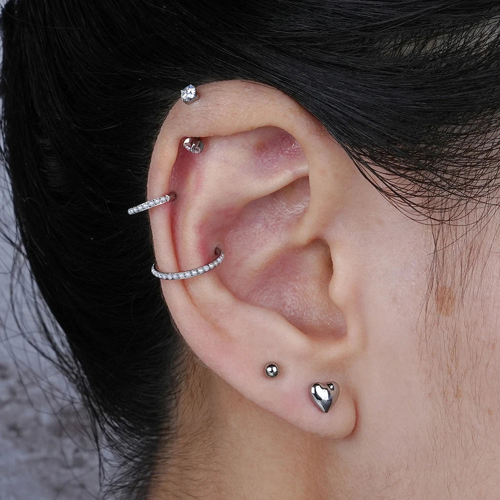 Vertical Helix hoop with pearls titanium hoop 16G pearl hoop earring pearl nose piercing