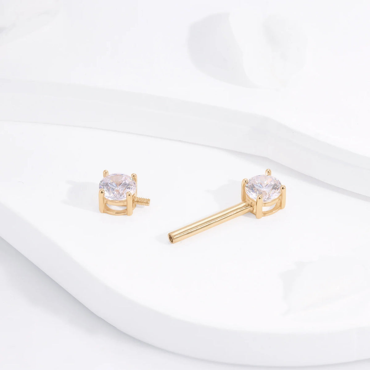 Piercing de téton en or avec diamant 14 carats en or véritable, joli piercing de téton, haltère
