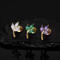 Leaf ear piercing with green purple clear diamond cz three leaf nose stud