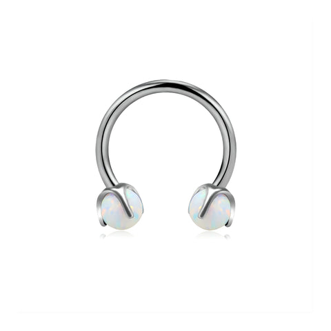 Snake bite hoop piercing with opal 16G titanium horseshoe barbell blue opal white opal