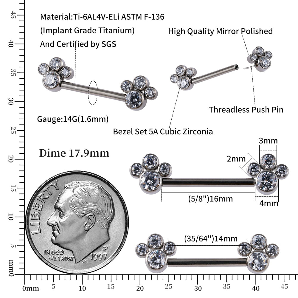 Diamant-Nippelring Titan 14 Gauge Piercingstab 1 Stück