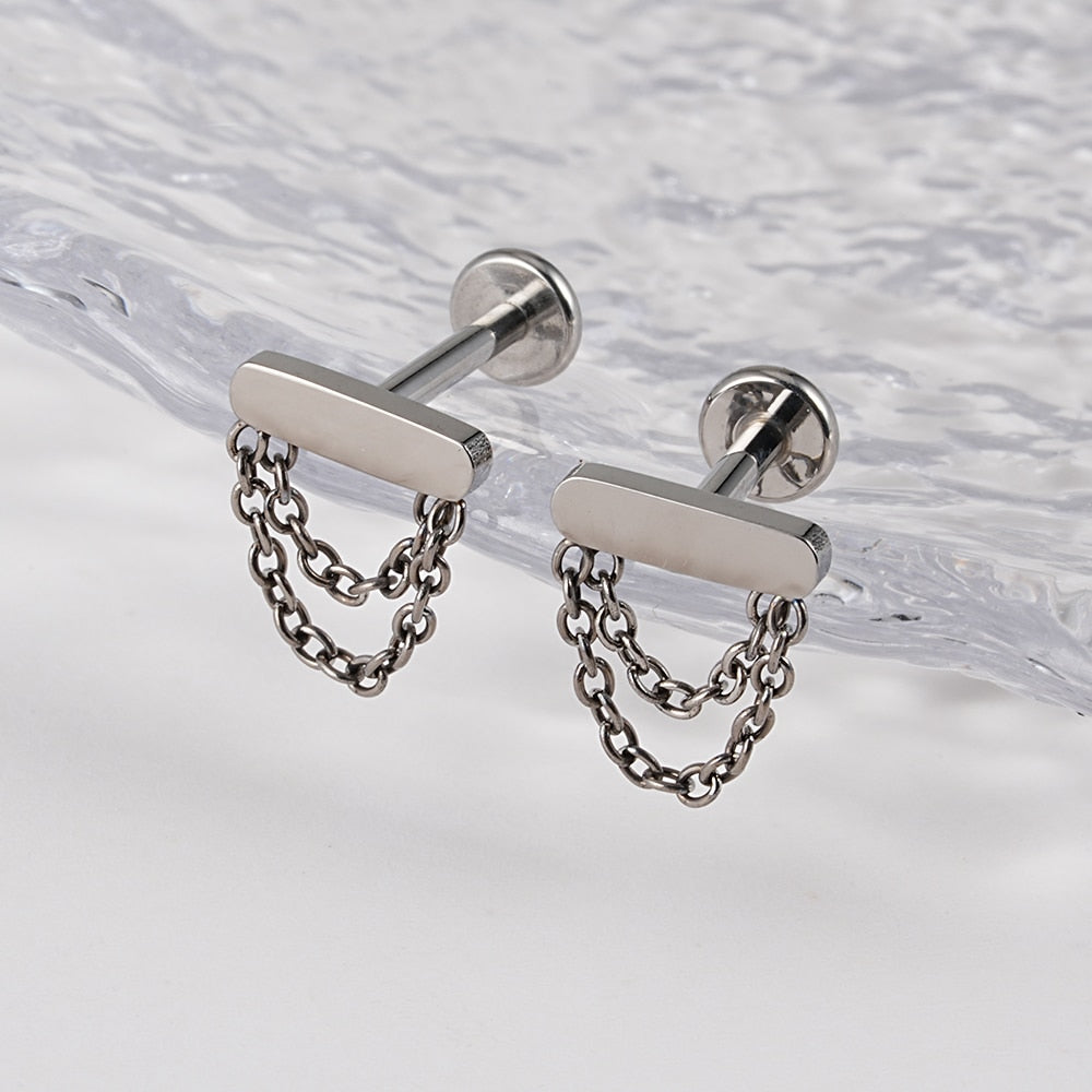 Helix stud earrings with chains implant-grade titanium 16 gauge internally threaded