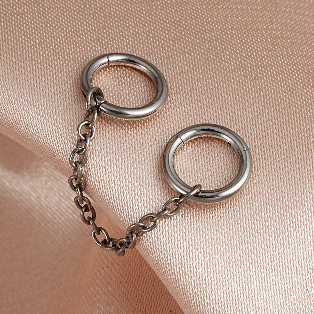 Helix to lobe chain earring with hoops titanium 16G 3 pieces
