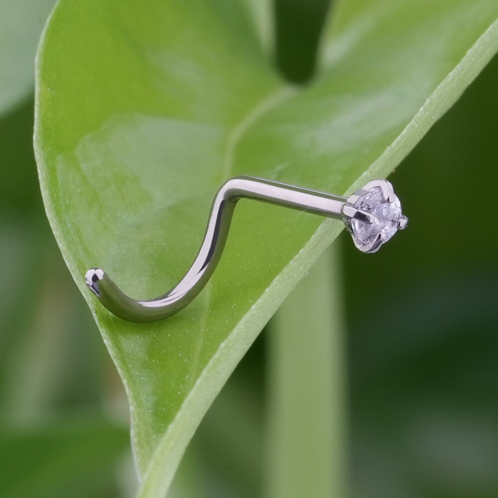 Corkscrew nose ring with round CZ titanium 20G Rosery Poetry
