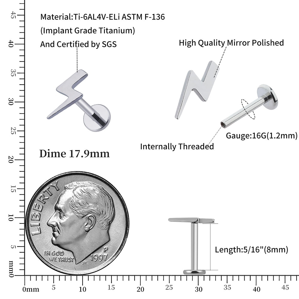Helix-stud met titanium van flash-implantaatkwaliteit 16G met interne schroefdraad