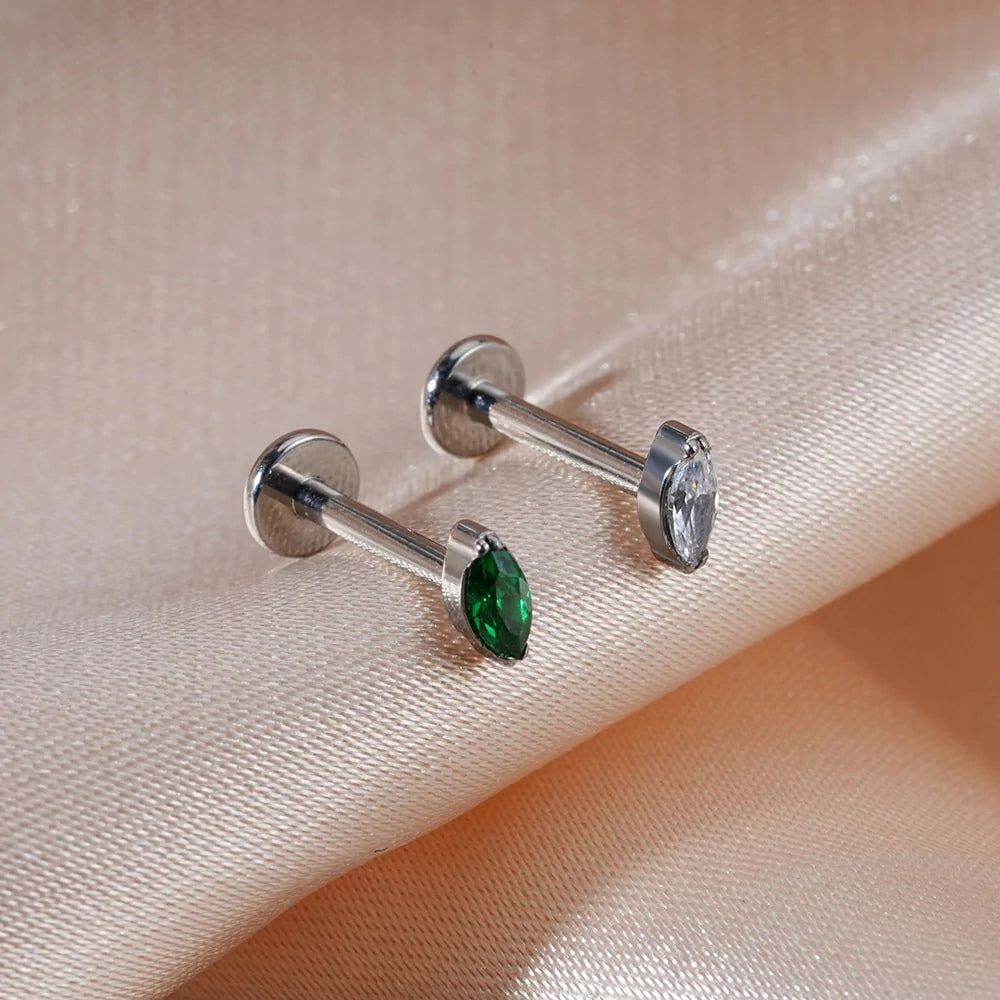 Helix diamanten oorbel klein en kleurrijk titanium met interne schroefdraad