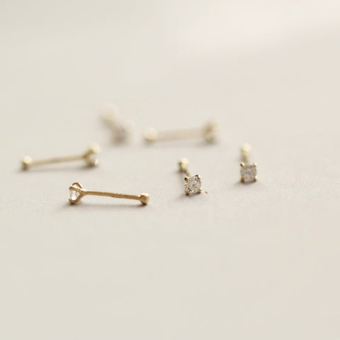 14K gold nose stud tiny and cute with a crystal Rosery Poetry