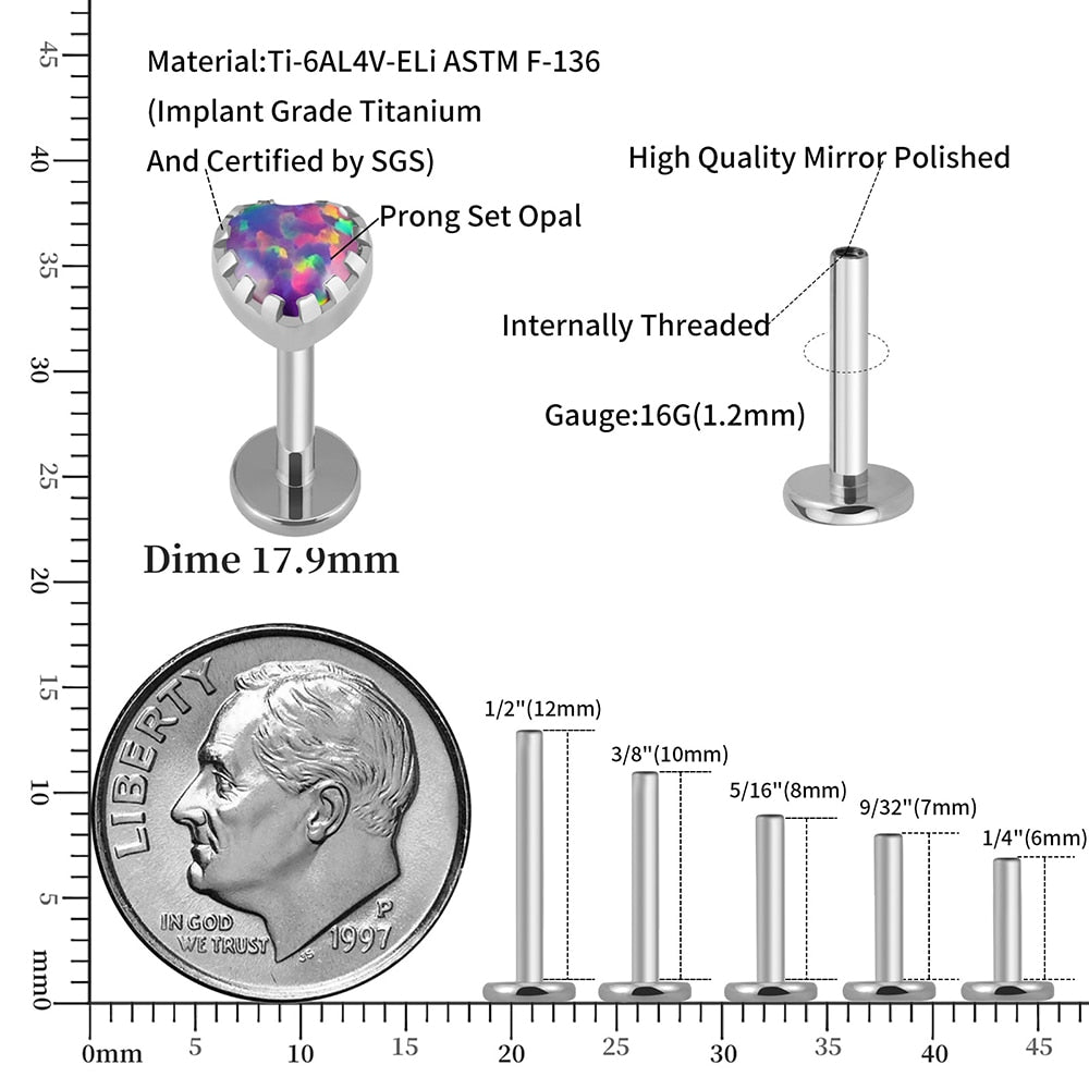 Opaal helix oorknopjes titanium hartvormig