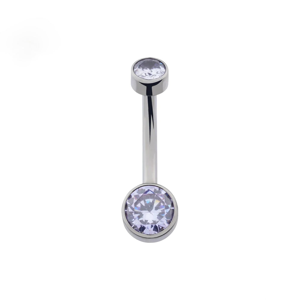 Titanium belly button ring with CZ 14G internally-threaded